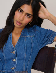 Mavi Denim Balon Kollu Sienna Midi Boy Elbise