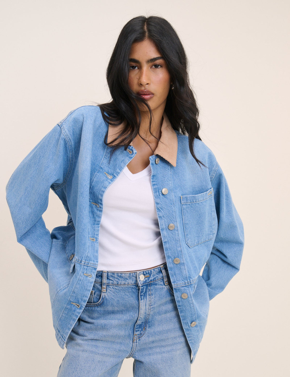 Mavi Denim Fitilli Kadife Yaka Detaylı Ceket