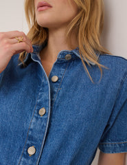 Orta Ton Yıkamalı Kuşaklı Tyler Denim Şort Tulum