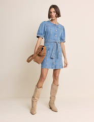 Mavi Denim Balon Kollu Hallie Mini Boy Elbise