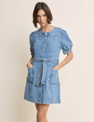 Mavi Denim Balon Kollu Hallie Mini Boy Elbise