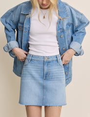 Orta Ton Yıkamalı Denim Sandi Mini Etek