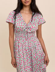 Mavi Çiçek Desenli Gipeli Lisa Midi Boy Elbise