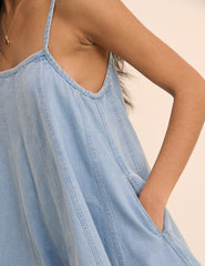 Açık Mavi Denim Tailli Düz Kesim Şort Tulum