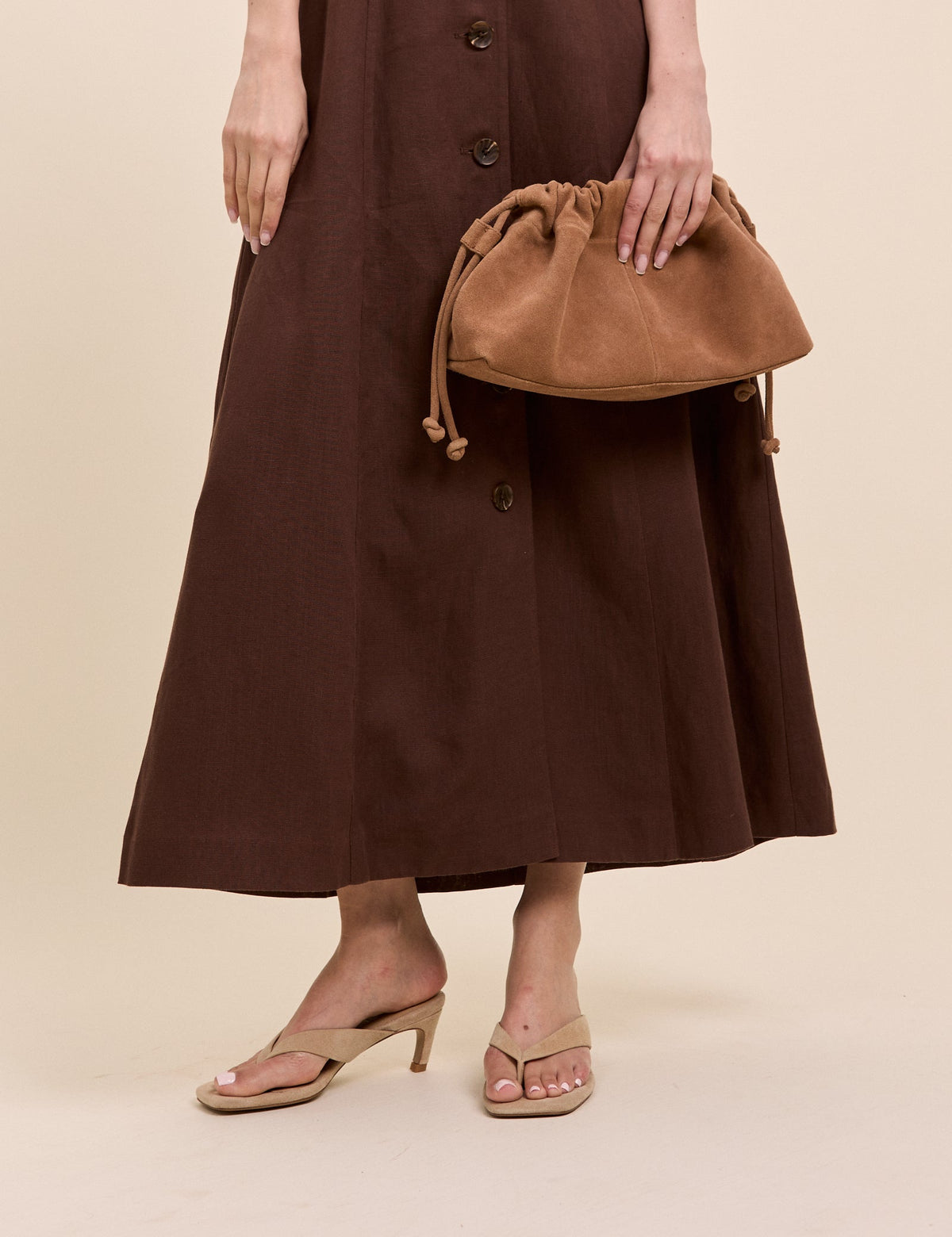 Bej Süet Flip Flop Heel