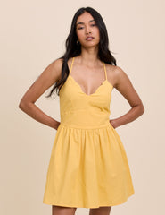Sarı Dalgalı Kenarlı Jenna Mini Boy Elbise
