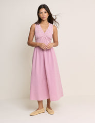 Pembe Pötikareli Kolsuz Eliza Midi Boy Elbise