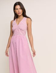 Pembe Pötikareli Kolsuz Eliza Midi Boy Elbise