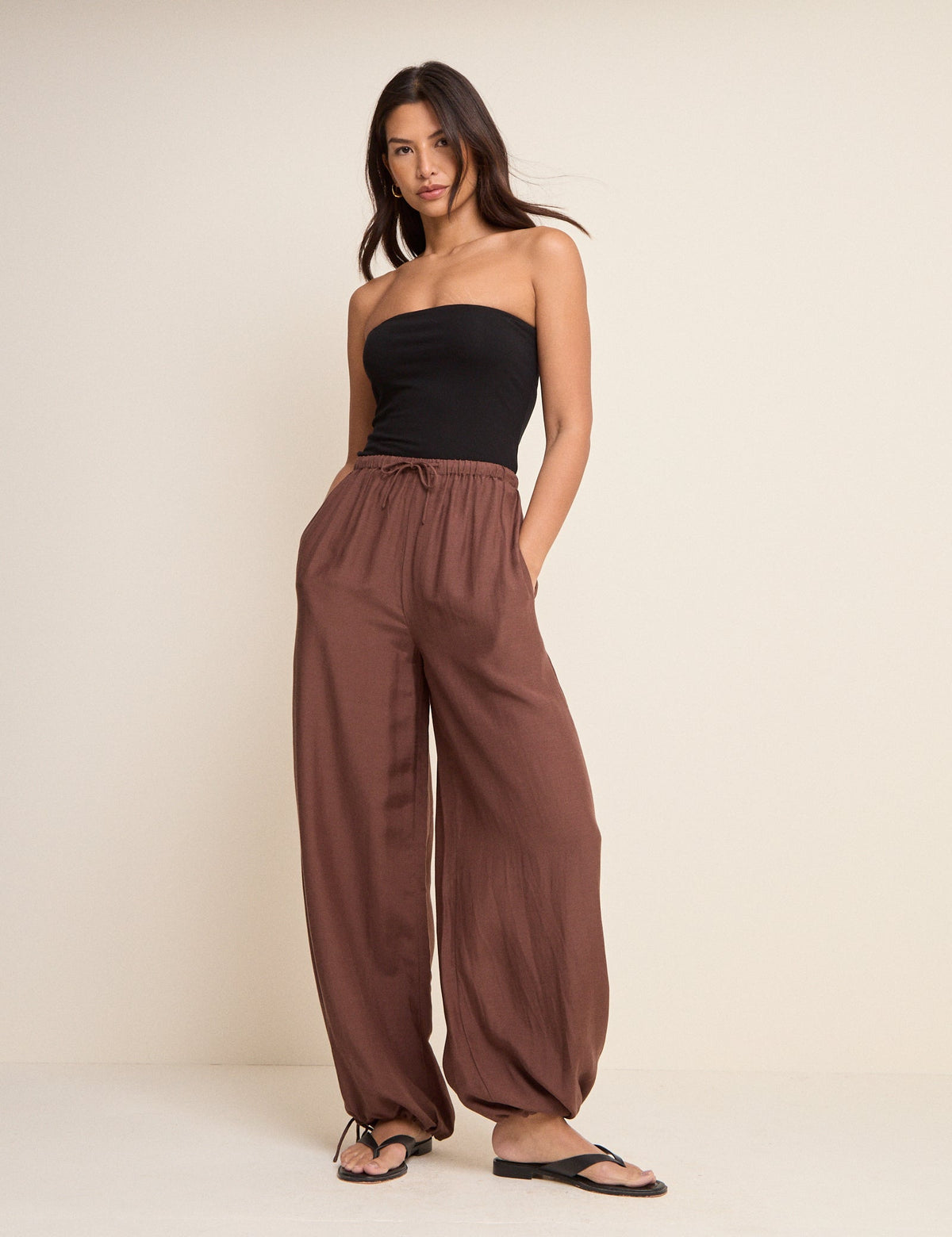 Kahverengi Balon Cuffed Pantolon