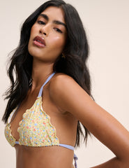 Sarı Minik Çiçek Desenli Fırfırlı Kenarlı Bikini Bluz