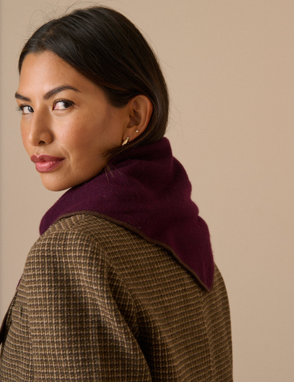 Bordo Yün Karışımlı Örgü Neckerchief