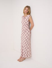 Pembe Kareli Jessica Maxi Boy Elbise