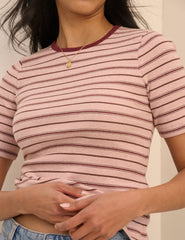 Pembe ve Bordo Çizgili Tişört