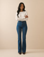Orta Ton Yıkamalı Mayfair Bootcut Jean Pantolon
