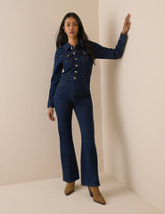 Koyu Mavi Denim İspanyol Paça Tulum
