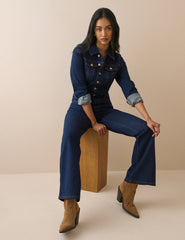 Koyu Mavi Denim İspanyol Paça Tulum