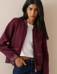 Bordo Örgü Bomber Ceket