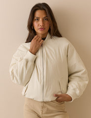 Fildişi Uzun Kesim Oversize Bomber Ceket