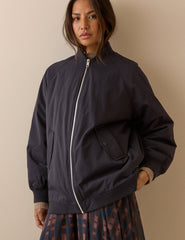 Lacivert Uzun Kesim Oversize Bomber Ceket