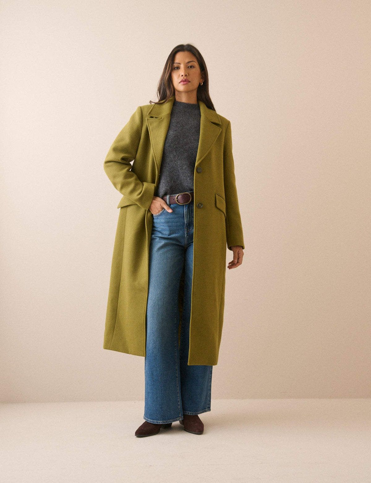 Chartreuse Yün Karışımlı Kaban