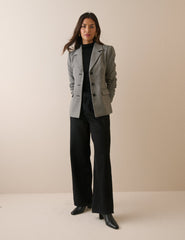 Gri Balıksırtı Desenli Belden Oturtmalı Blazer Ceket