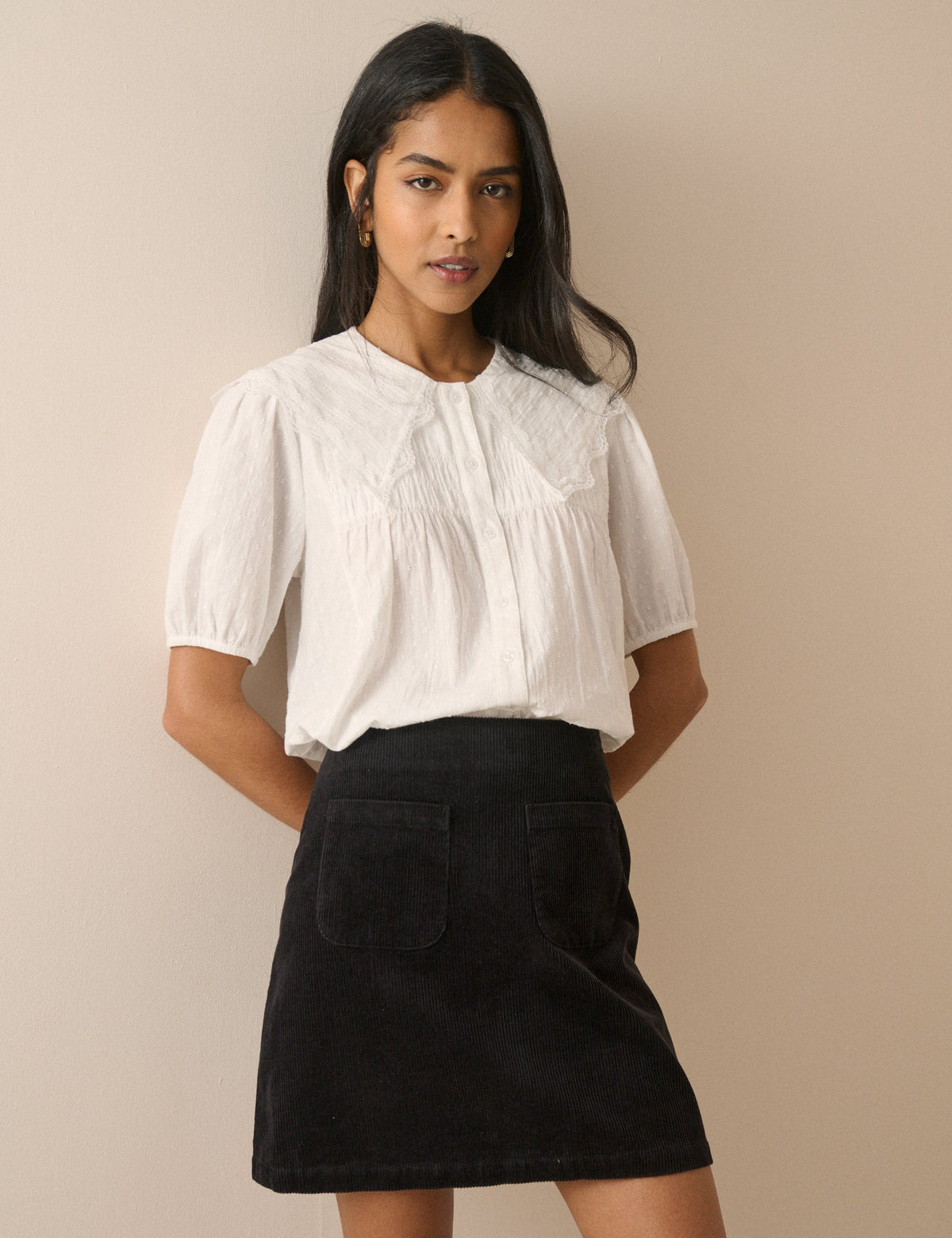 Siyah Fitilli Kadife Patch Cepli Mini Etek