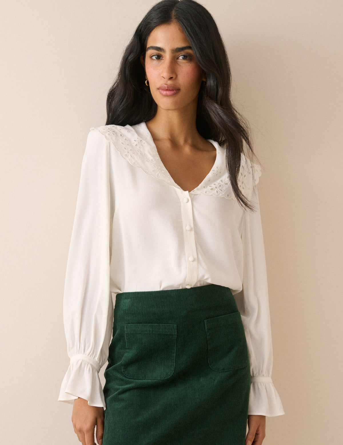 Fildişi Oversize Yakalı Bluz