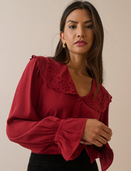 Kırmızı Oversize Yakalı Bluz