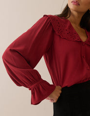 Kırmızı Oversize Yakalı Bluz