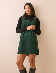 Yeşil Fitilli Kadife Lacey Mini Boy Elbise