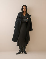 Charcoal Gri Fitilli Esnek Jarse Everett Midi Boy Elbise