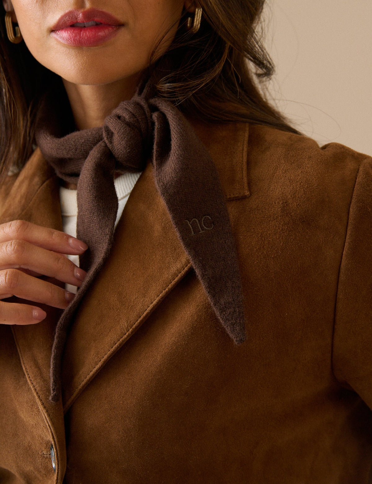 Kahverengi Yün Karışımlı Örgü Neckerchief