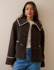 Kahverengi Oversize Yaka Detaylı Peluş Ceket
