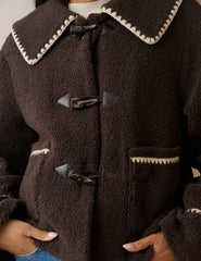 Kahverengi Oversize Yaka Detaylı Peluş Ceket