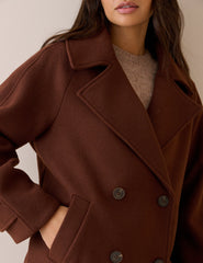 Kahverengi Oversize Yaka Detaylı Yün Karışımlı Peacoat