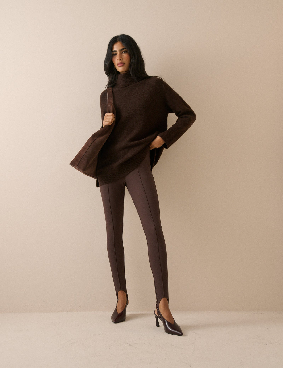 Kahverengi Fitilli Esnek Jarse Stirrup Legging
