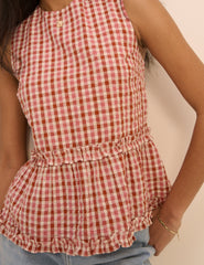 Bordo ve Pembe Pötikareli Frilled Vanessa Peplum Bluz