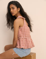 Bordo ve Pembe Pötikareli Frilled Vanessa Peplum Bluz