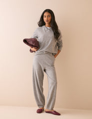 Gri Kırçıllı Örgü Kapüşonlu Sweatshirt