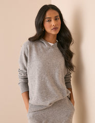 Gri Kırçıllı Örgü Kapüşonlu Sweatshirt