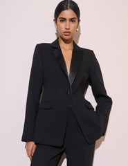 Siyah Saten Lapel Tuxedo Blazer Ceket