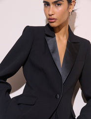 Siyah Saten Lapel Tuxedo Blazer Ceket