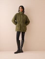 Haki Dik Yaka Rahat Puffer Ceket