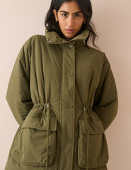 Haki Dik Yaka Rahat Puffer Ceket