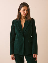 Yeşil Tek Düğmeli Kadife Blazer Ceket
