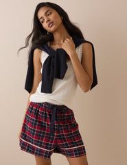 Kırmızı Ekoseli Yumuşak Dokulu Pijama Şort
