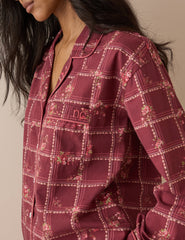 Bordo Kareli ve Çiçek Desenli Pijama Takımı