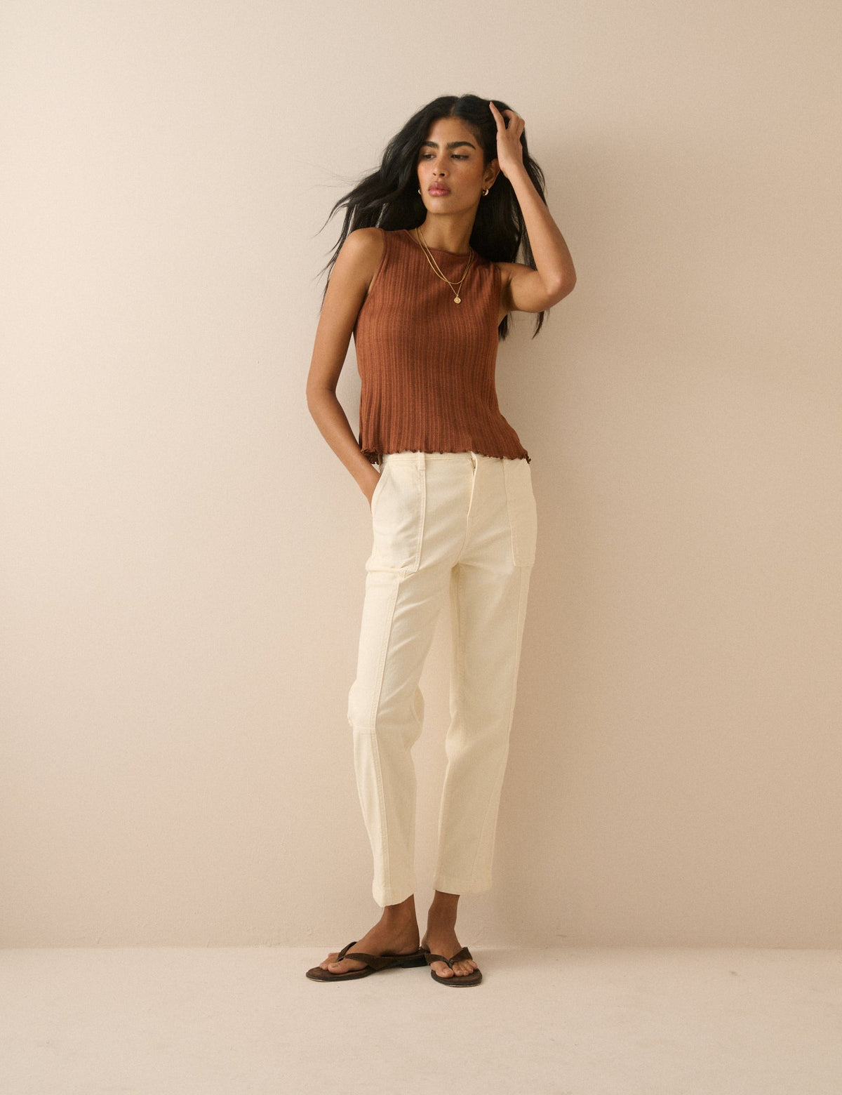 Krem Denim Daralan Kesim Pantolon