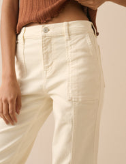 Krem Denim Daralan Kesim Pantolon