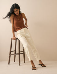 Krem Denim Daralan Kesim Pantolon